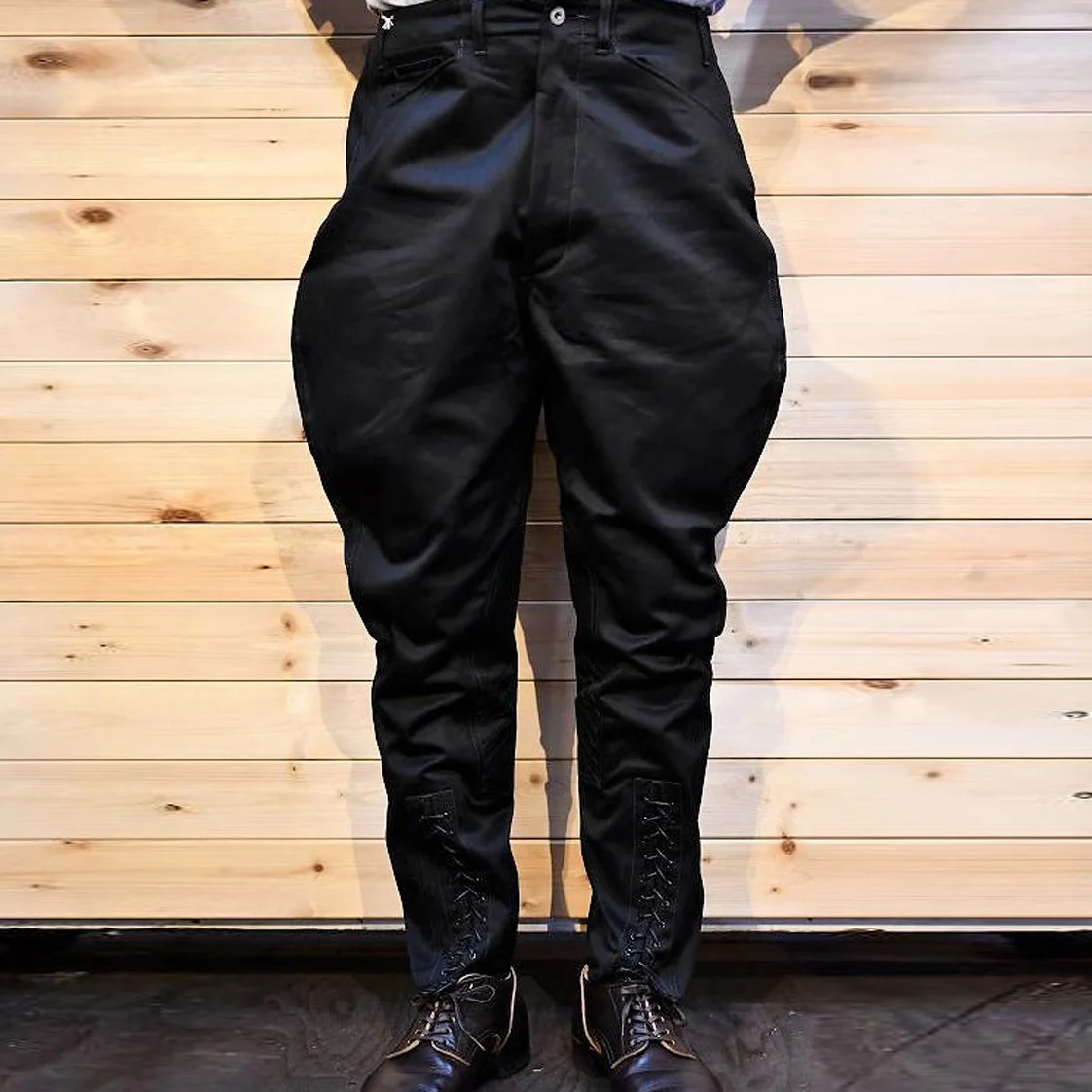 YUTU&MM Black cotton breeches retro casual twill brushed cotton overalls unisex 9-point pants pencil pants tide