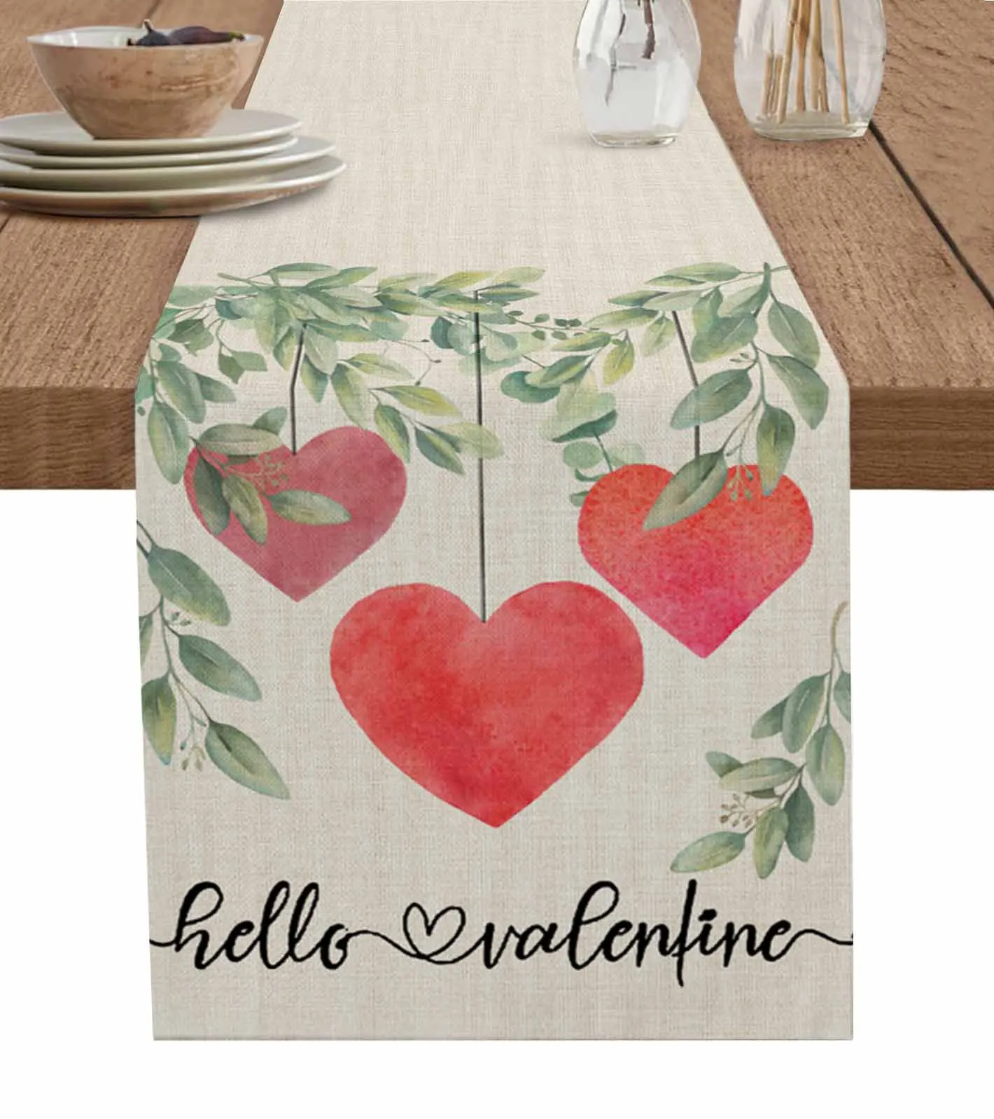 

Valentine'S Day Hearts Eucalyptus Leaves Table Runner Luxury Wedding Decor Table Runner Home Dining Holiday Decor Tablecloth