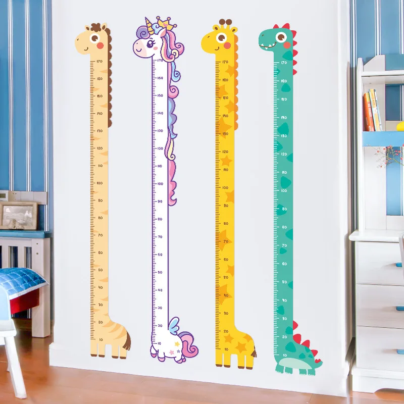 

Cartoon Baby Dinosaur Kids Height Sticker PVC Self Adhesive Giraffe Unicorn Children Height Ruler Animal Wall Sticker Home Decor