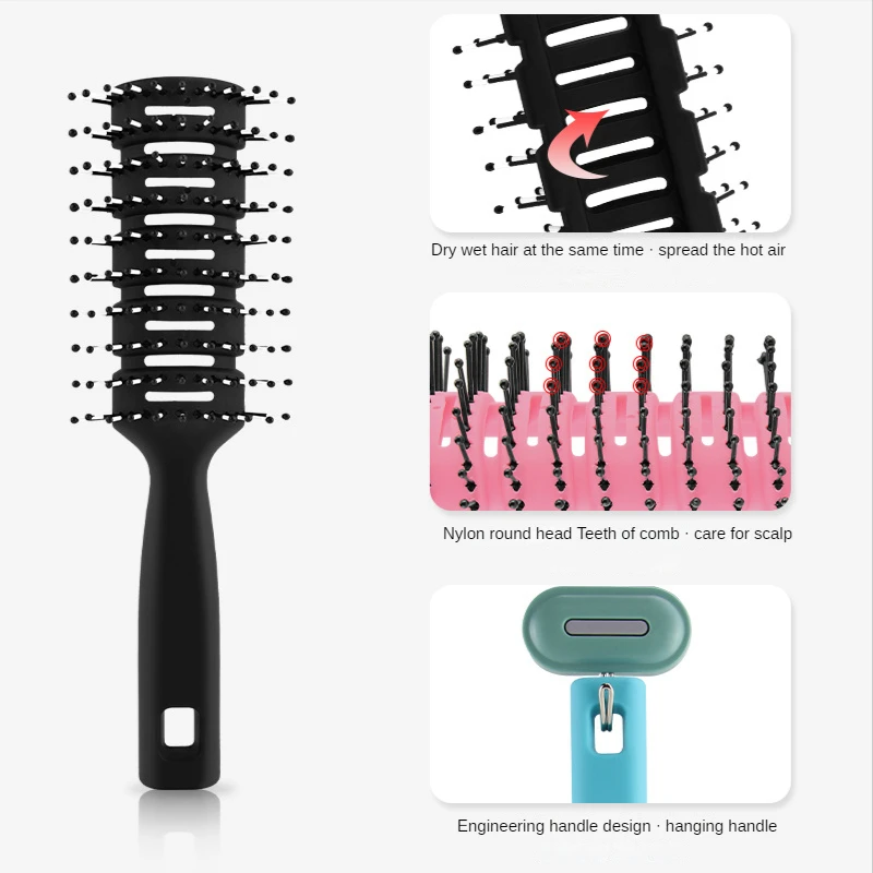 

1pc Unisex Hollow Ribs Comb Candy Color Styling Comb Nylon Big Curved Comb Fluffy Hair Hair Comb Barber Accessories Tool