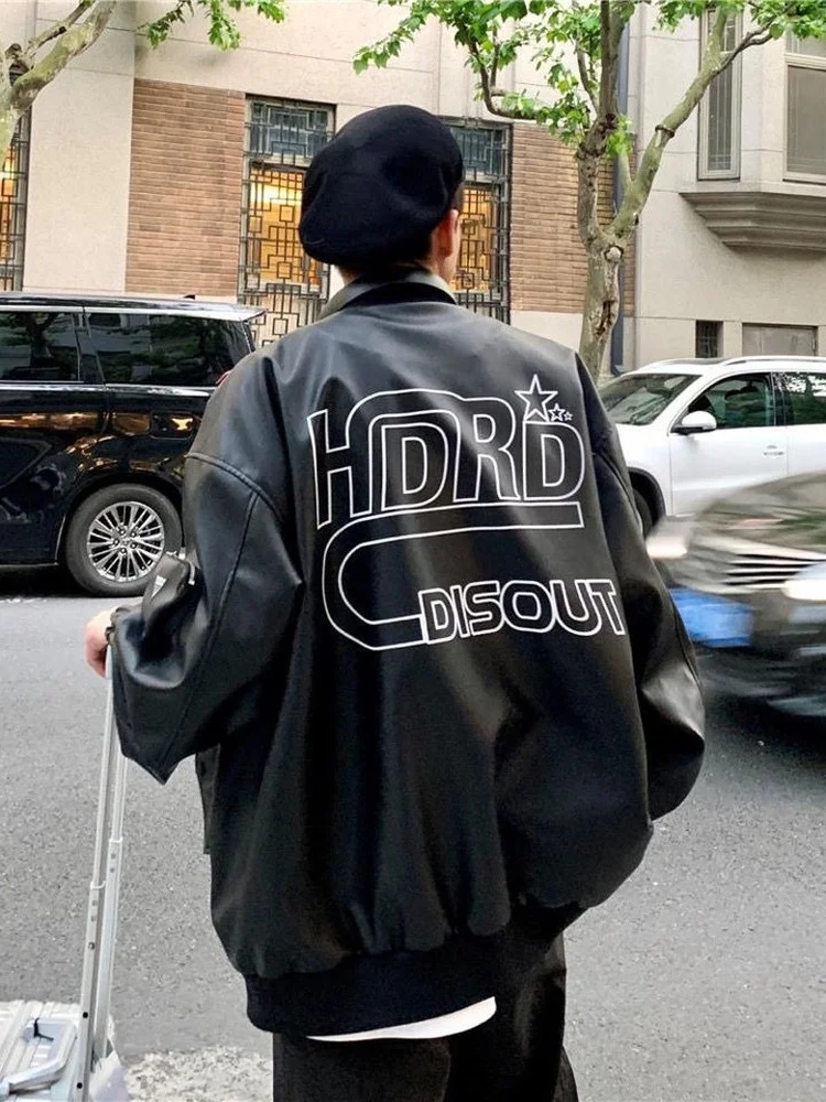 

PU Leather Bomber Jacket Varsity Baseball Jackets Men Top Clothes Suede Man Outerwear Coats High Streetwear Motorcycle Jacket