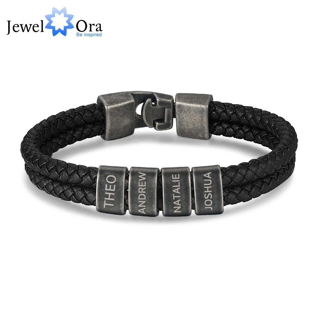 

Индивидуальные мужские браслеты с бусинами, браслеты с именами семьи 2-5 именами, браслет из нержавеющей стали, черные ювелирные изделия, подарок для отца, папы, дедушки, мужа