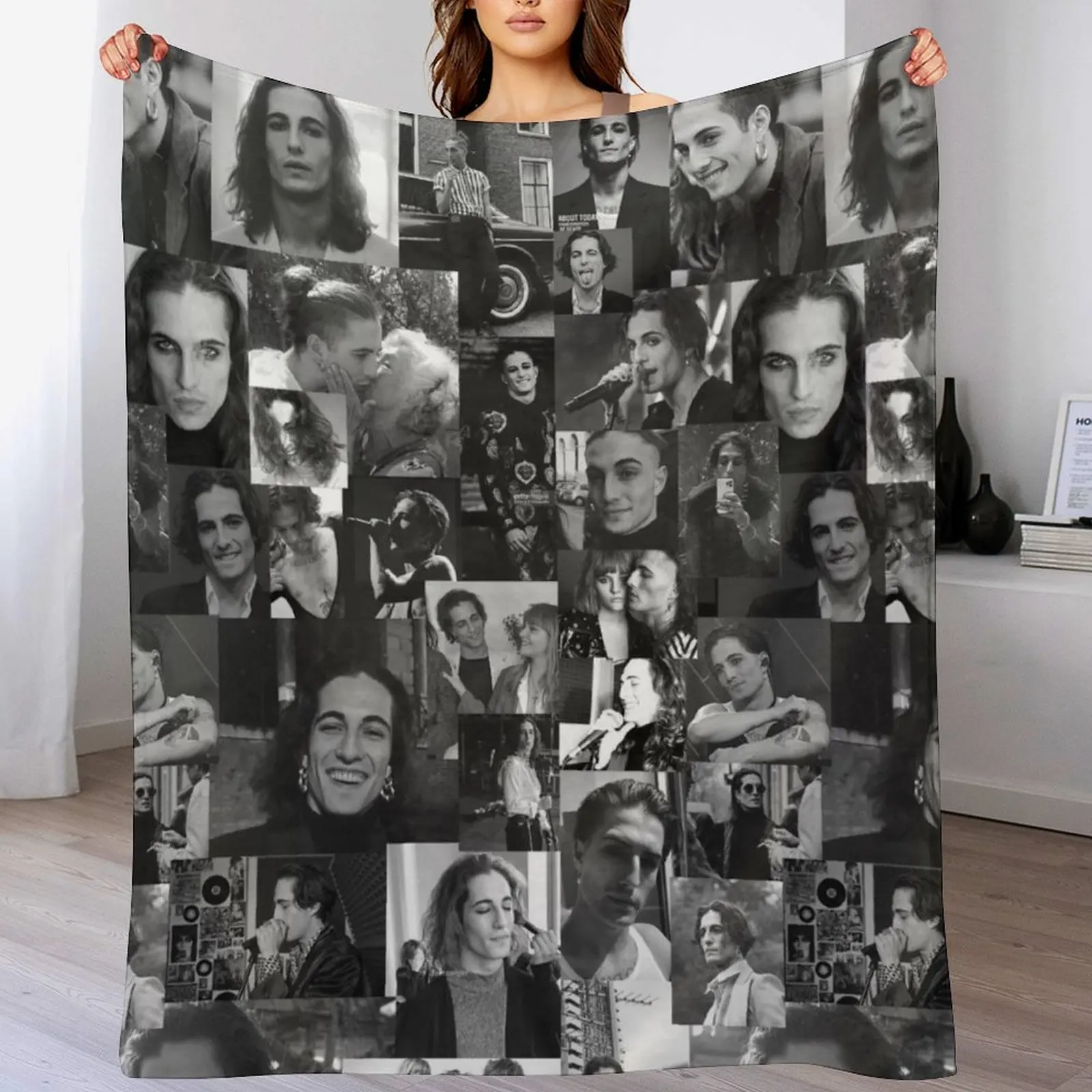 Damiano David коллаж фотографии bw Плед для малышей Kudłate пушистые термоодеяла