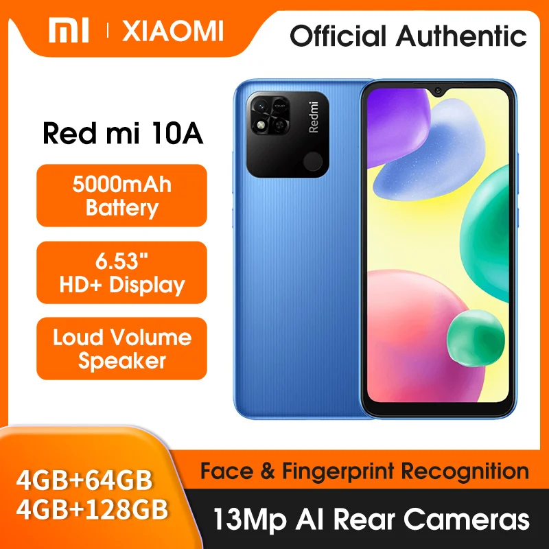 Xiaomi Redmi 10A 5000mAh Battery 4GB+64GB/128GB Helio G25 Octa Core 6.53 HD Face+Fingerprint Unlock Smart/Dumbphone CN Version