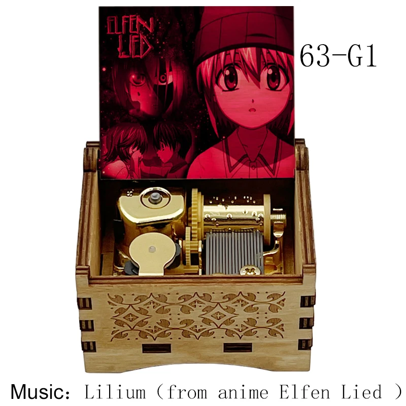 Музыкальная шкатулка с изображением героев аниме Elfen Lied Золотая механическая