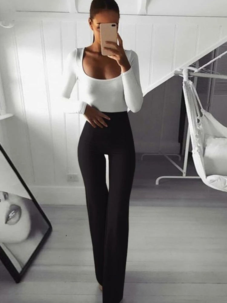 

Брюки Женские однотонные расклешенные, офисные длинные брюки с широкими штанинами-палаццо, с завышенной талией, для работы, лето-осень