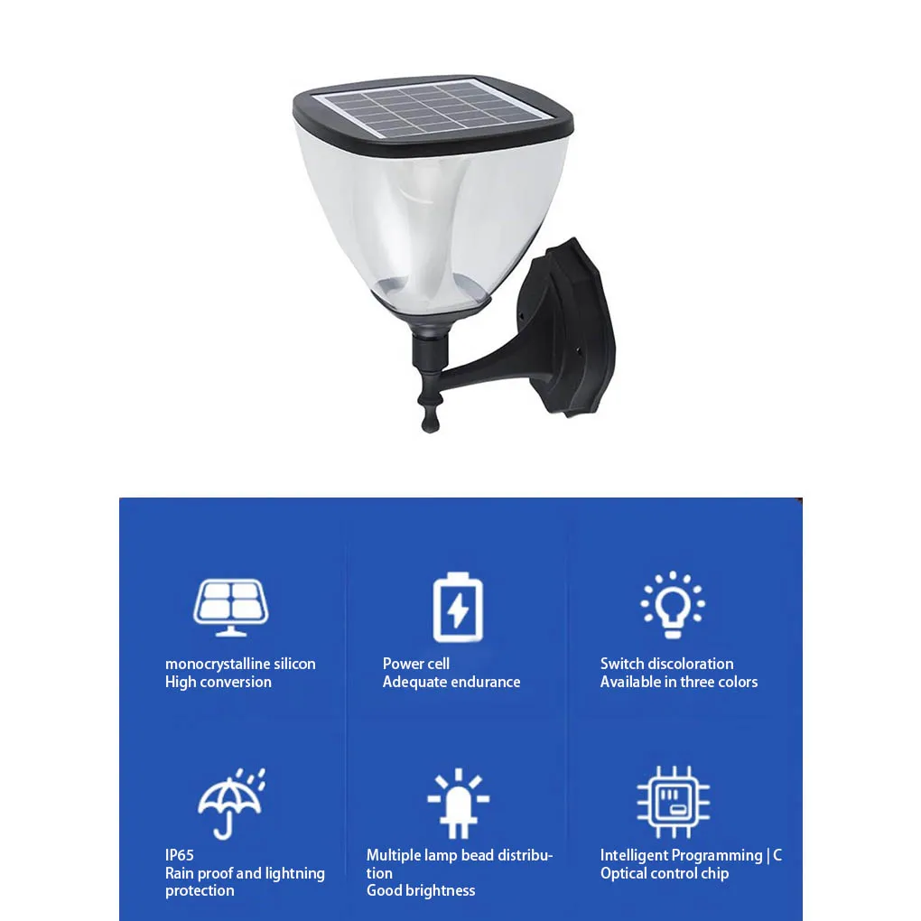 

Solar Powered Wall Light 3 Modes IP65 Waterproof Outdoor Pathway Patio Porch Lawn Graden Landscape Decoration Lamp