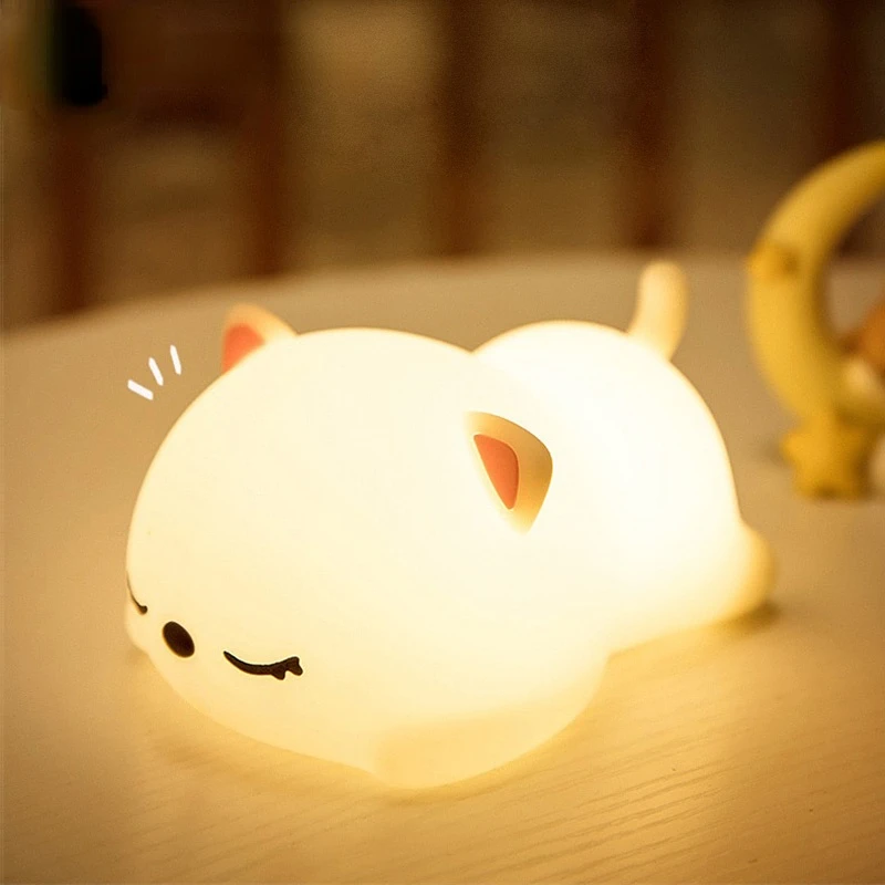 

Rechargeable Night Light Cat Silicone Night Lights Touch Sensor Bedroom Bedside Lamp With Remote For Kids Baby Gift led light