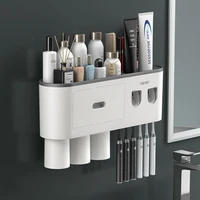 bathroom magnetic adsorption inverted toothbrush holder wall automatic toothpaste squeezer storage rack bathroom accessories