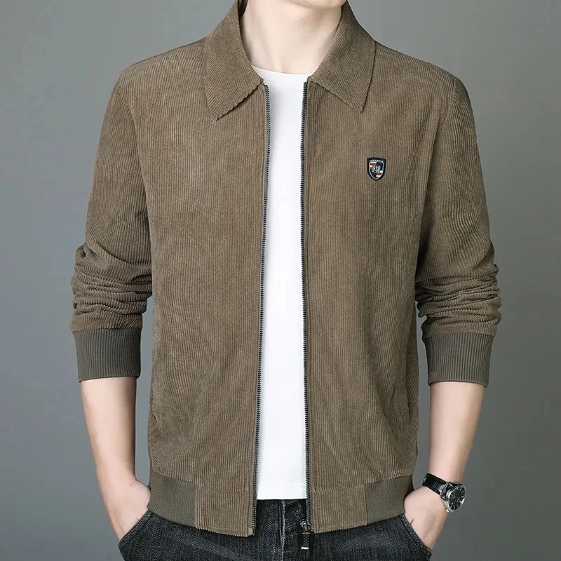Corduroy Jacket Men Spring Autumn 2022 New Casual Solid Business Coat Turndown Collar Long Sleeve Jaqueta Male Zipper Outerwear