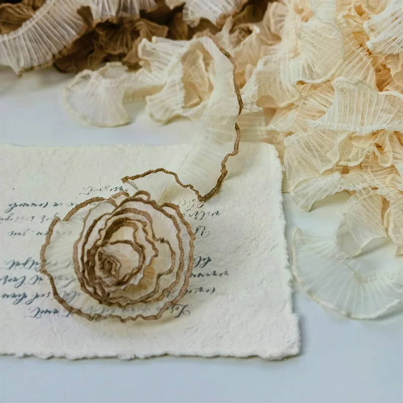 Морщинистая плиссированная кружевная ткань вышитая лента с бахромой воротник