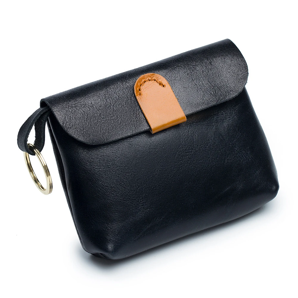 Vintage Oil Wax Cowhide Small Zero Wallet Storage Bag Women's Ultra Thin Key Bag Card Bag