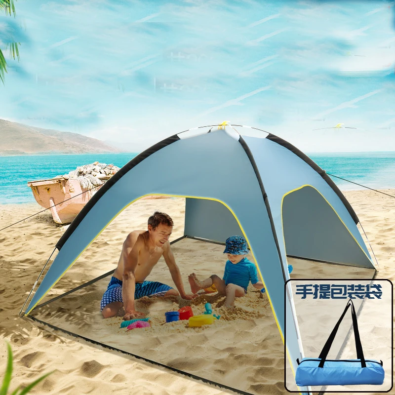 

Polyester Silver-coated Sunscreen Rain-proof Quick-opening 3sided Ventilated and Spacious Outdoor Portable Beach Tent with Floor