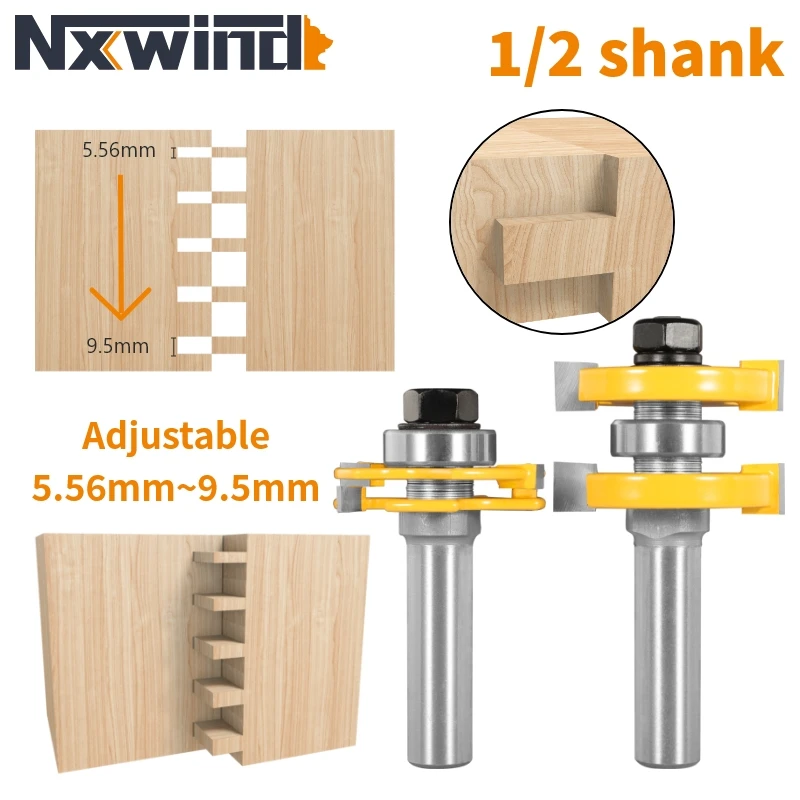 

NXWIND 2PCS 12.7MM Shank Tongue & Groove Joint Slot Cutter 3 Wing Router Bit Tungsten Alloy Woodworking Milling For Wood