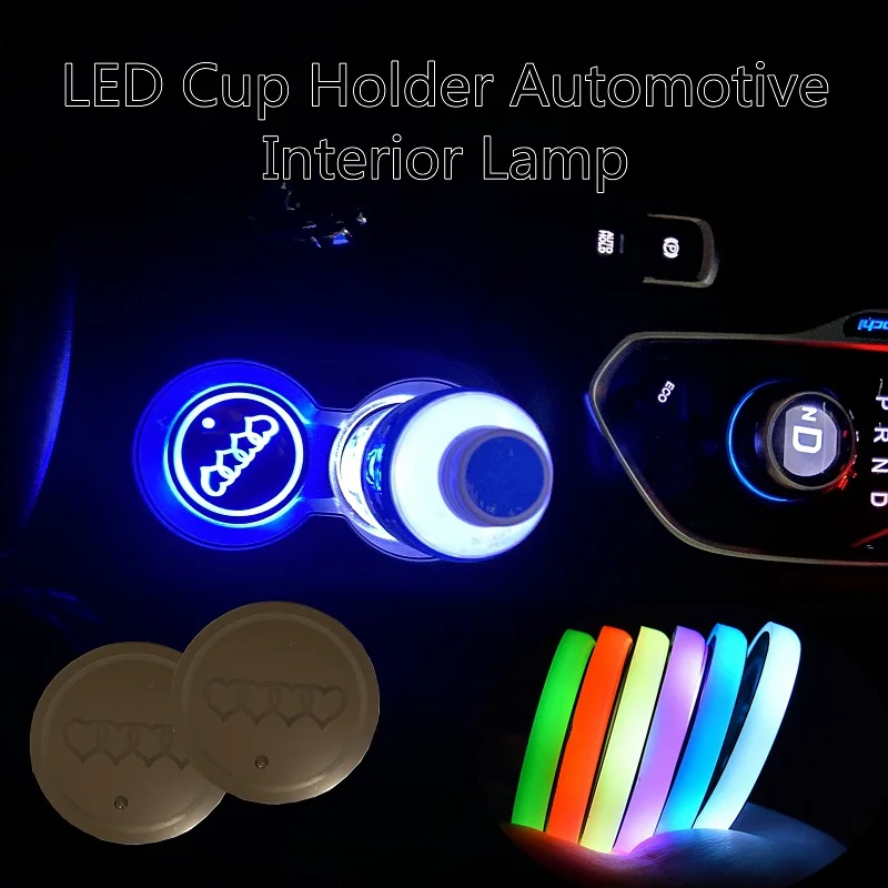 

2X Car Dome LED Cup Holder Automotive Interior Lamp USB Multi- Colorful Atmosphere Light Drink Holder Anti-Slip Mat Product Bulb