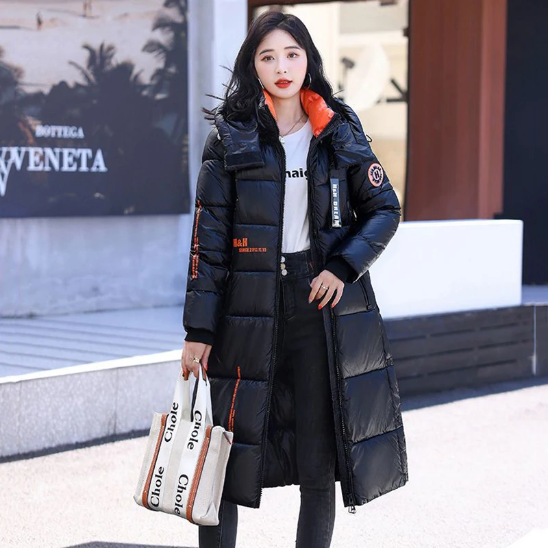 Женская пуховая куртка с хлопковой подкладкой без стирки, Свободное длинное пальто, толстое теплое пальто-Паркер, Корейская куртка с капюшоном, новинка, зима