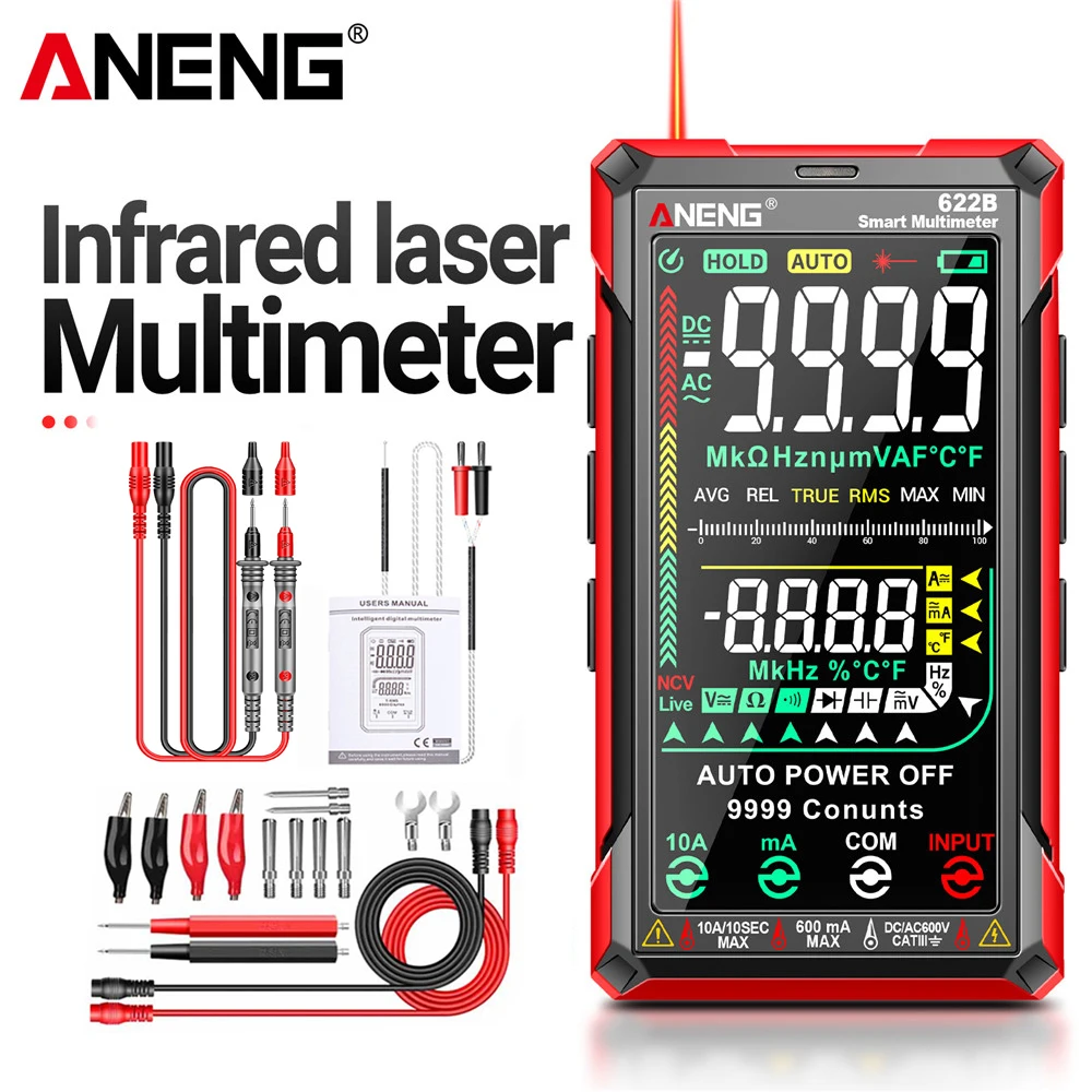 

ANENG 622B 9999 Count Smart Professional Multimeter AC/DC Voltage Meter Current Tester with VA Color Screen Temp Diode Ohm Tools