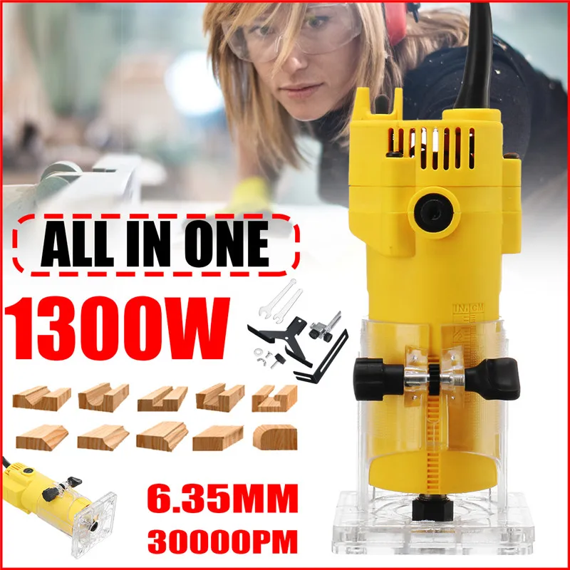 

1300W 6.35MM 30000rpm Electric Trimmer Wood Laminate Router Edge Joiners Set Carving Milling Machine Woodworking Trimming Tool