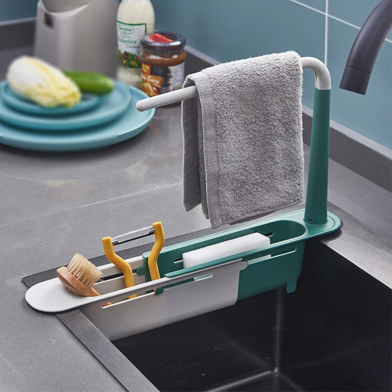 Telescopic Sink Shelf Kitchen Sinks Organizer Soap Sponge Holder Sink Drain Rack Storage Basket Accessories Tool Kitchen Gadgets
