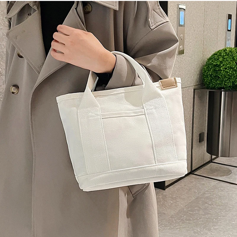Canvans Bag Reusable Shopper Shoulder Bag Women Simple Casual Handbag Female Portable Folding Travel Tote Purse Top Handle Bags