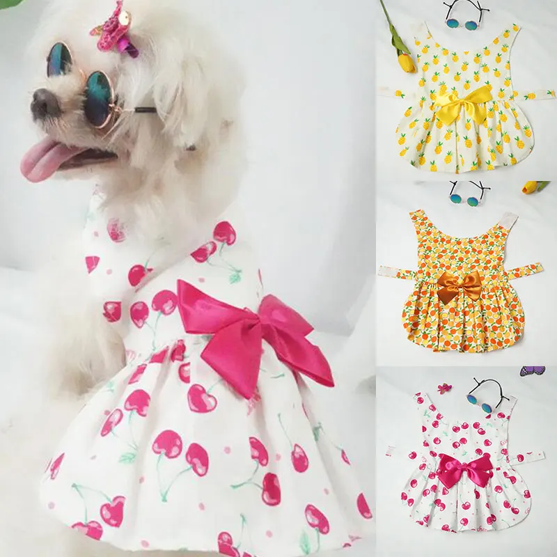 

Summer Printed Pet Dog Cotton Dress Cute Princess Skirts Pet Dress Small Medium Dogs Skirt Dog Wedding Dresses York Clothes YZL