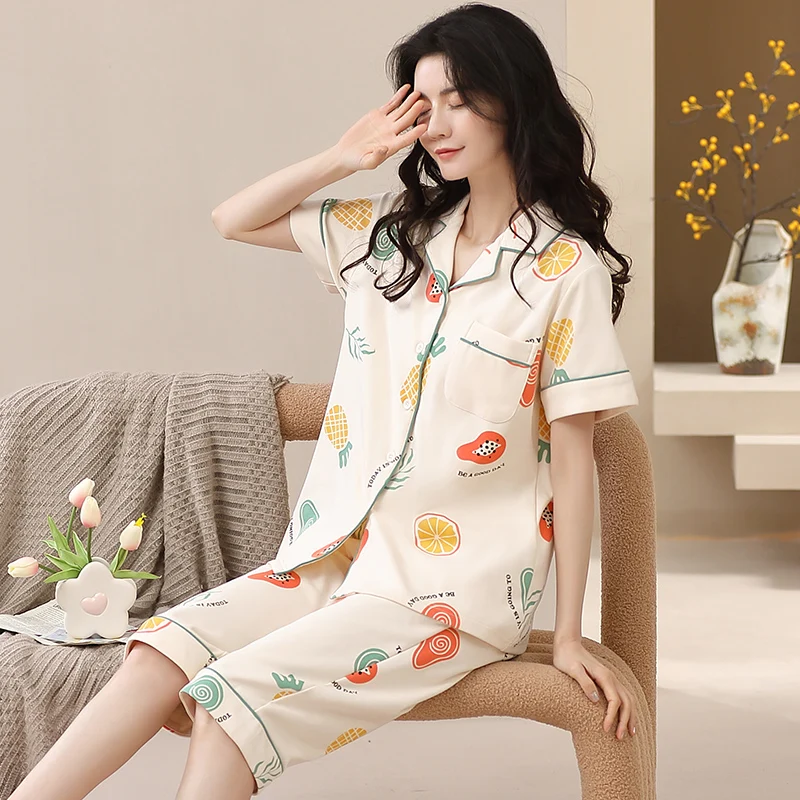 Новая Хлопковая пижама для женщин летняя одежда сна кардиган с коротким рукавом