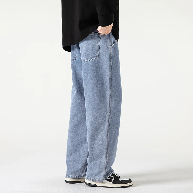 Men's Jeans Wide Leg Loose Casual Solid Straight Pants Fashion Streetwear Male Clothing For Daily Life