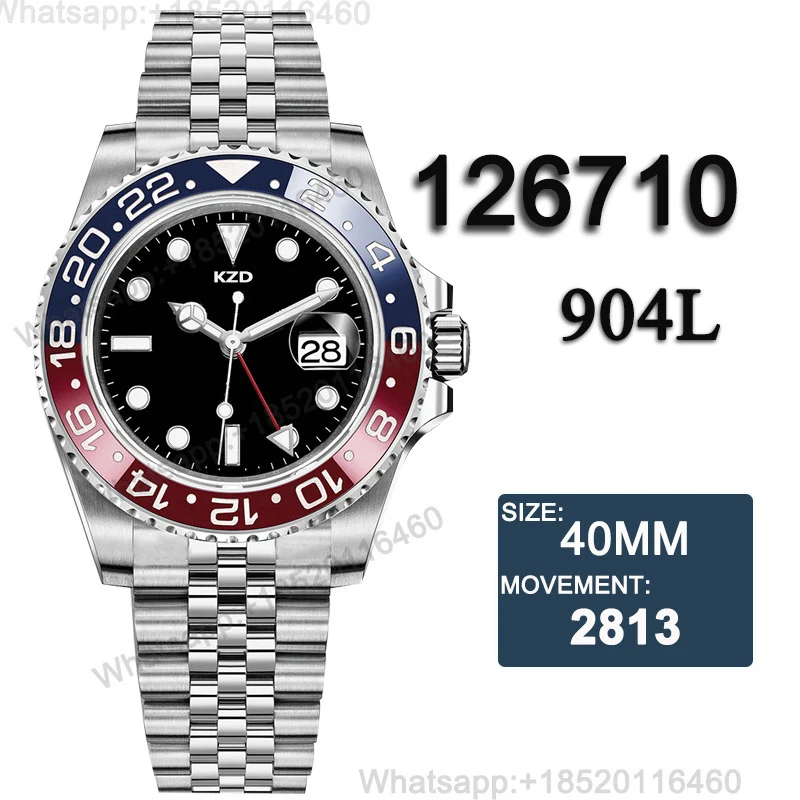 Мужские автоматические механические часы 40 мм GMT копия клон m126710 светящиеся