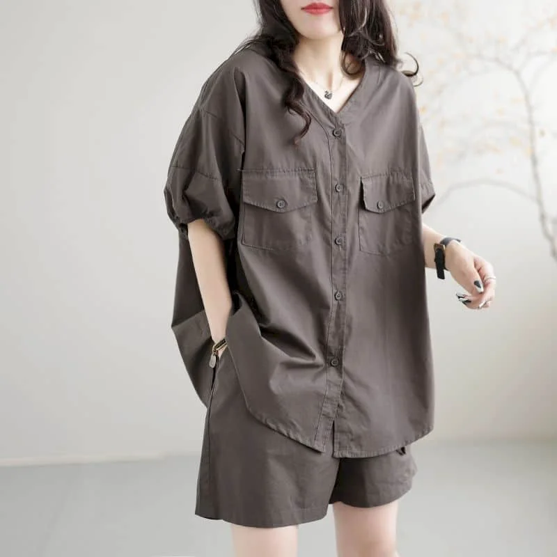 Женский винтажный комплект из 2 предметов Повседневная Блузка с коротким рукавом