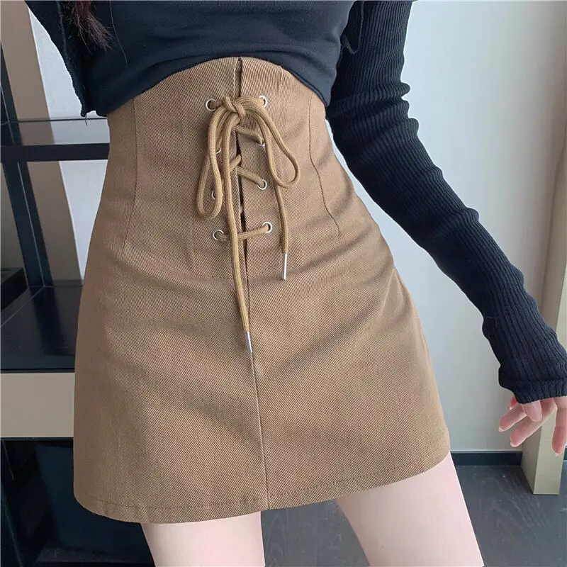 

2022 Spring Summer Women Fashion Strap High Waist Skirts Female Slim Packahe Hip Skirts Ladies Solid Color Mini Skirts O180