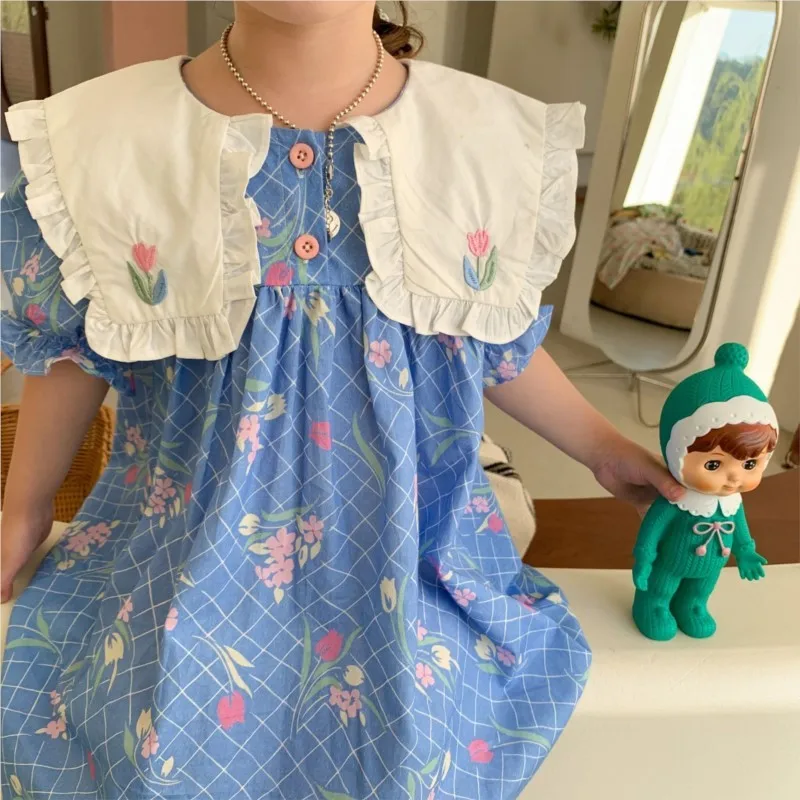 

OLEKID 2022 Summer Children Girl Dress Cotton Embroidery Flower Puff Sleeve Baby Girls Dress 1-6 Years Kids Toddler Girl Dress