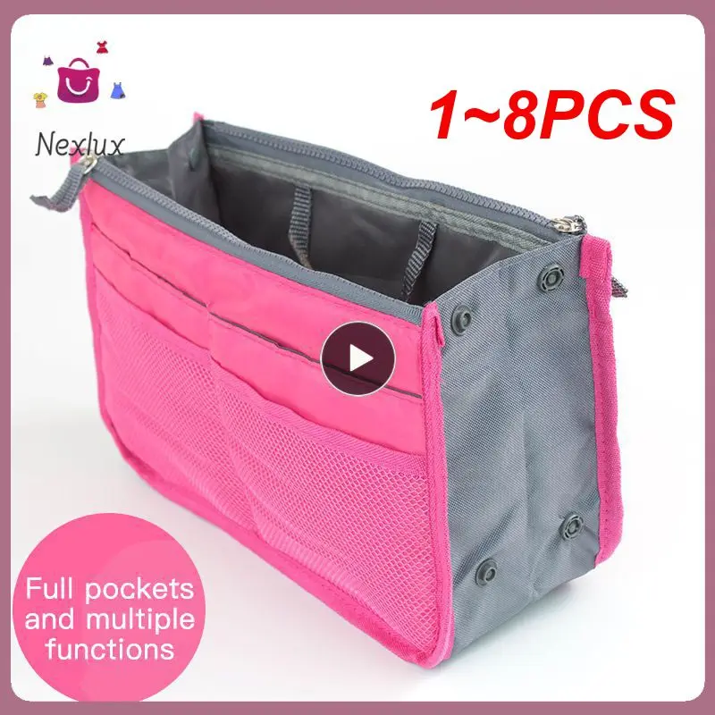 

1~8PCS Fashion New Double Zipper Bag Travel Storage Bags Large Liner Nylon Organizer Tidy Folding Handbag Organizer 11 Colors