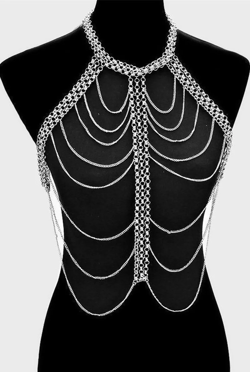 

B01020 New Fashion Statement Body Chain Jewelry Metal Chains Necklace Street Party Show Women Accesssories