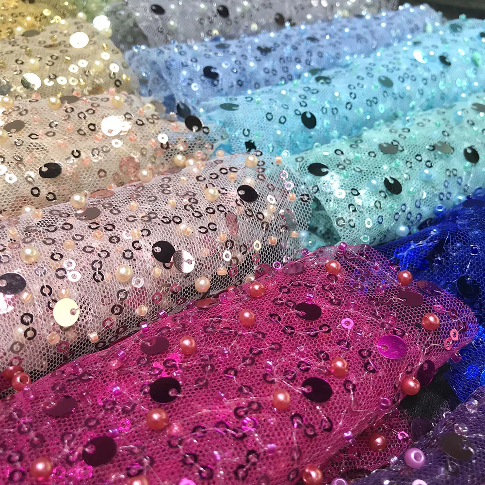 Красочная мягкая сетка с бусинами и блестками кружевная ткань роскошное женское