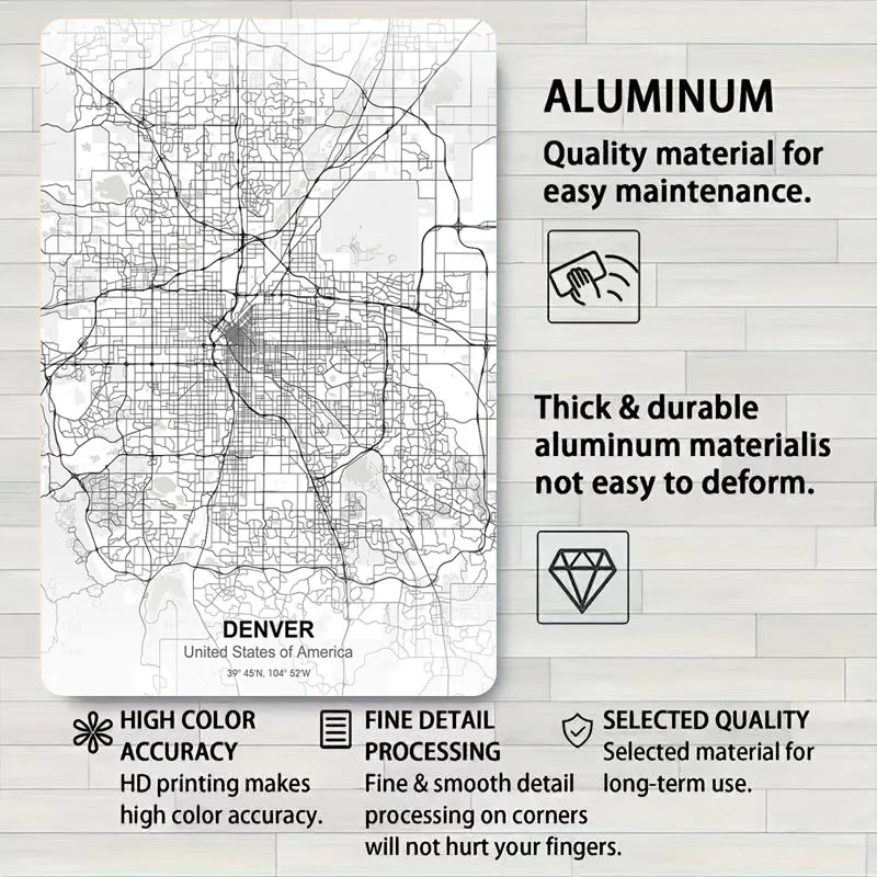 Карта города Денвера белые металлические вывески карта плакат настенный декор