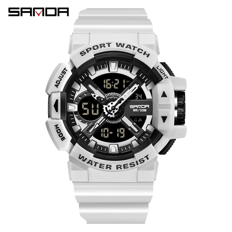 

SANDA Youth Fashion Digital Watch Men Shockproof Waterproof Dual Display Wristwatches LED Chrono Alarm Clock Mens Watches
