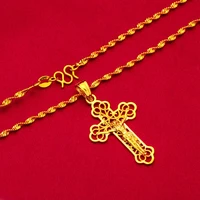 smallbig jesus cross pendant chain for women men 18k yellow gold filled fashion simple filigree crucifix jewelry gift