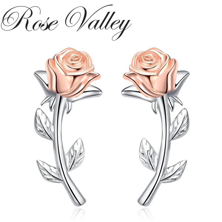 Женские серьги-гвоздики в виде цветка розы