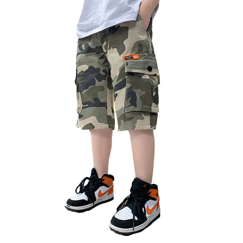 

2022 Summer Boys Camouflage Shorts Cotton Trousers Kids Elastic Waist Calf Length Soft Pants Children Clothes For Teenagers 5-14