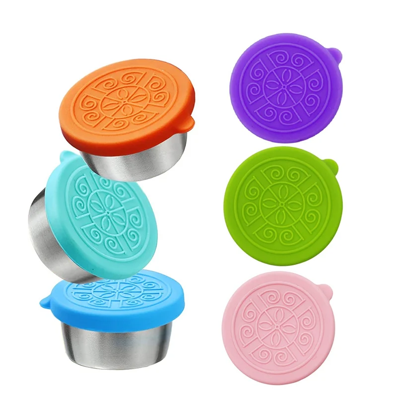 

Salad Dressing Container To Go, 6Pcs 50Ml Stainless Steel Small Condiment Containers with Silicone Lids Leakproof