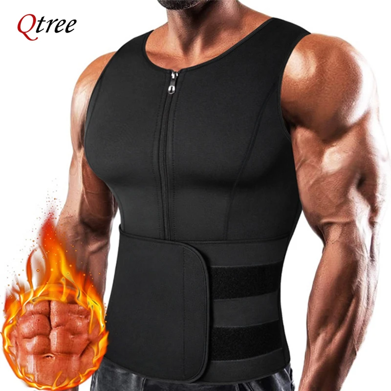 Men Neoprene Sauna Zipper Waist Trainer Corset Vest Belly Trimmer Compression Body Shaper Shirts Slimming Belt Faja Shapewear