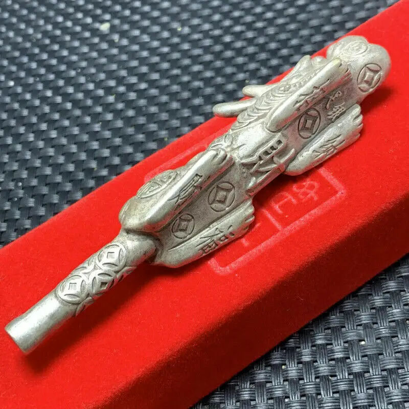 Тибетская Серебряная курительная табачная статуя с головой дракона ручной