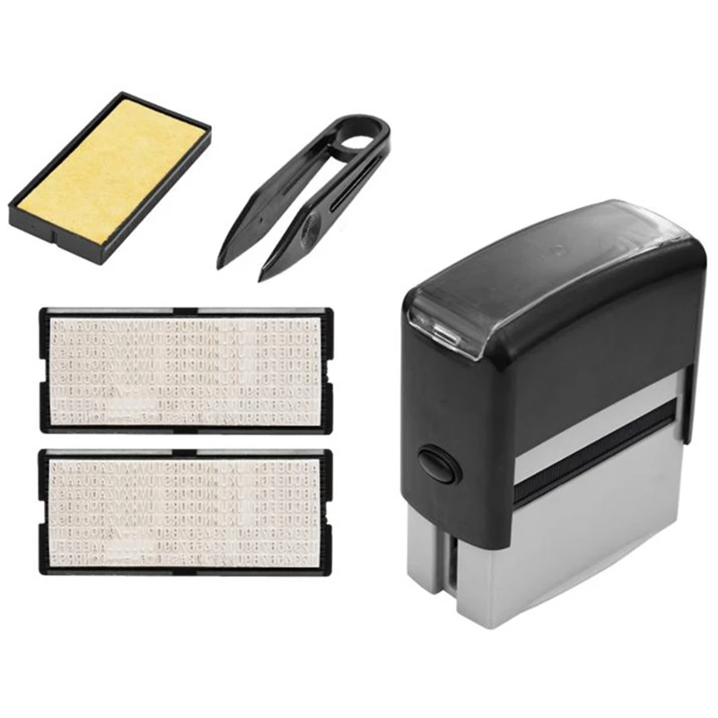 

3X Self Inking Stamp Set Custom Personalised DIY Business Name Number Address Printing Rubber Stamp With Tweezers Kit