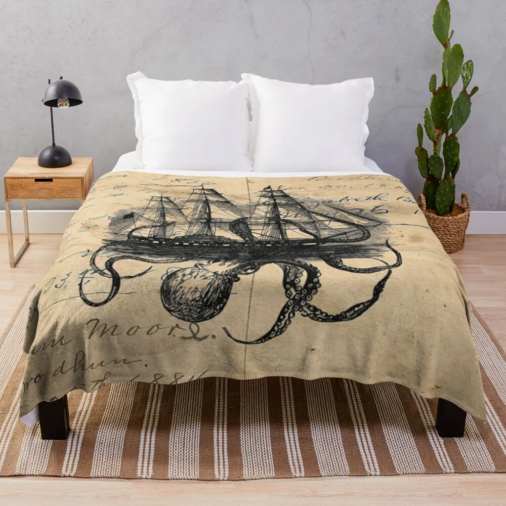 

Kraken Attacking Ship on Ledger DesignKAS947 Throw Blanket Multi-Purpose Tourist Blanket Cute Blanket Plaid