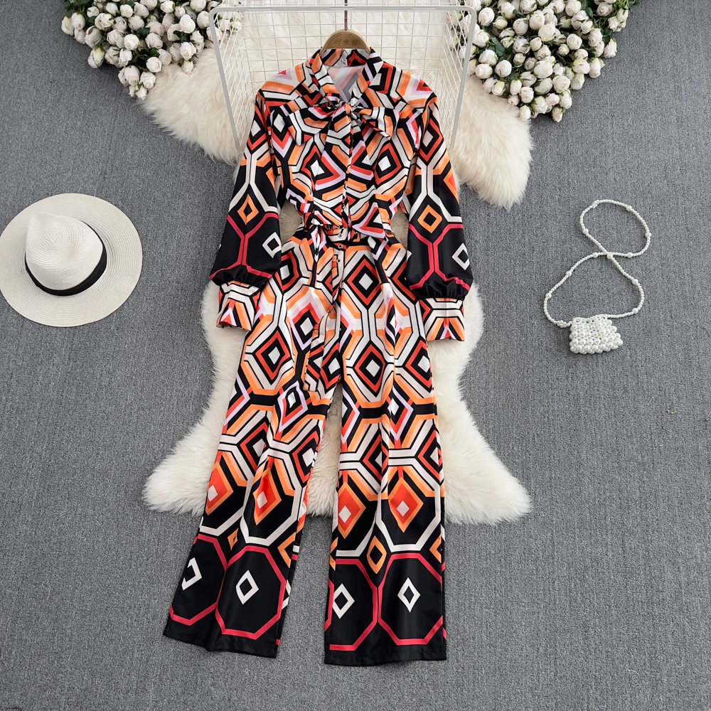 

VANOVICH Summer New European and American Style Temperament Bow Belt Jumpsuit High Waist Thin Straight Wide Leg Pants Jumpsuit