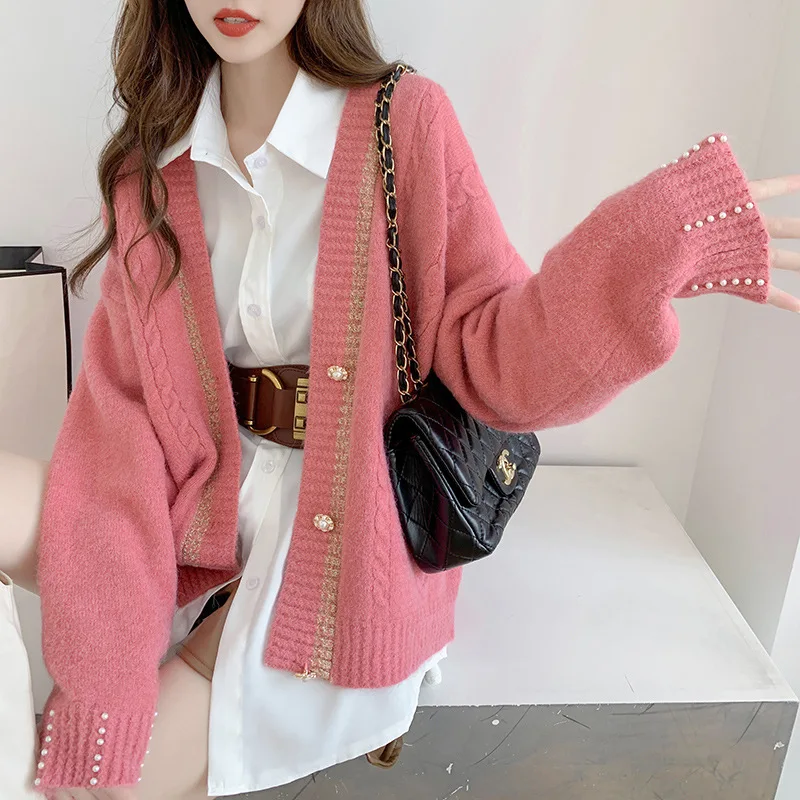 

2022 Soft Women Sweater Jacket Coat Spring Autumn Loose Knitted Cardigans Female Tops