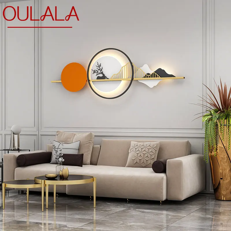 

OULALA Contemporary LED Wall Picture Light Fixture Creative Rectangular Hill Landscape Sconce Decor for Home Living Bedroom