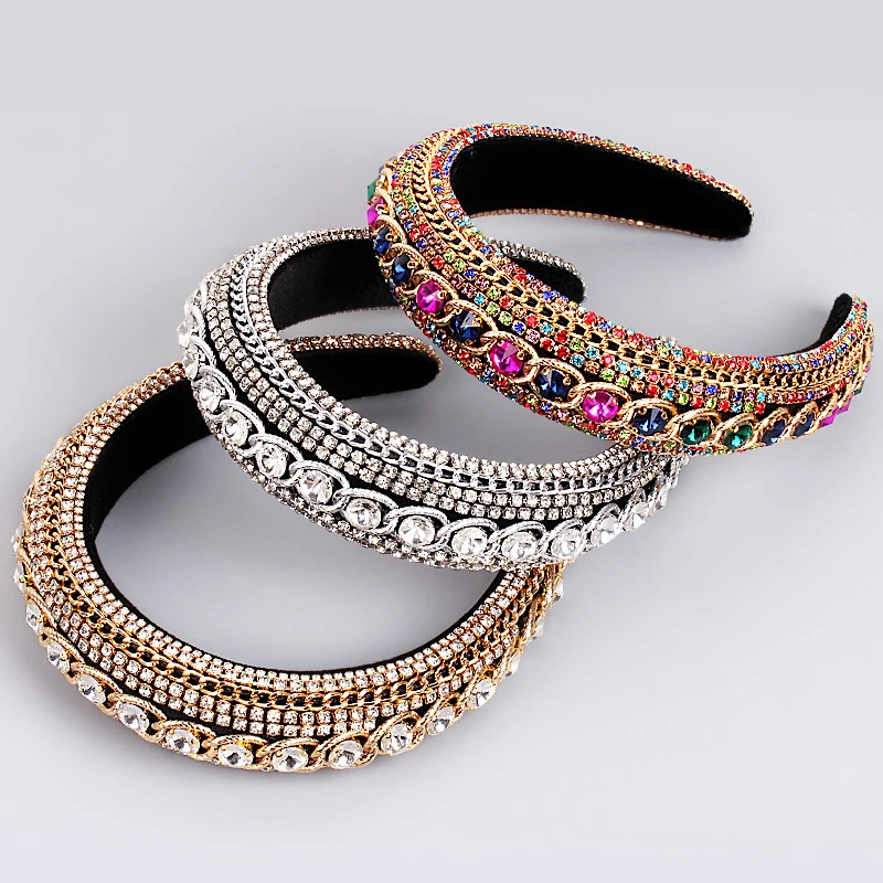 

Handmade Padded Full Crystal Hairbands Diamante Baroque Headbands For Women Girls Wedding Luxury Hair Accessories