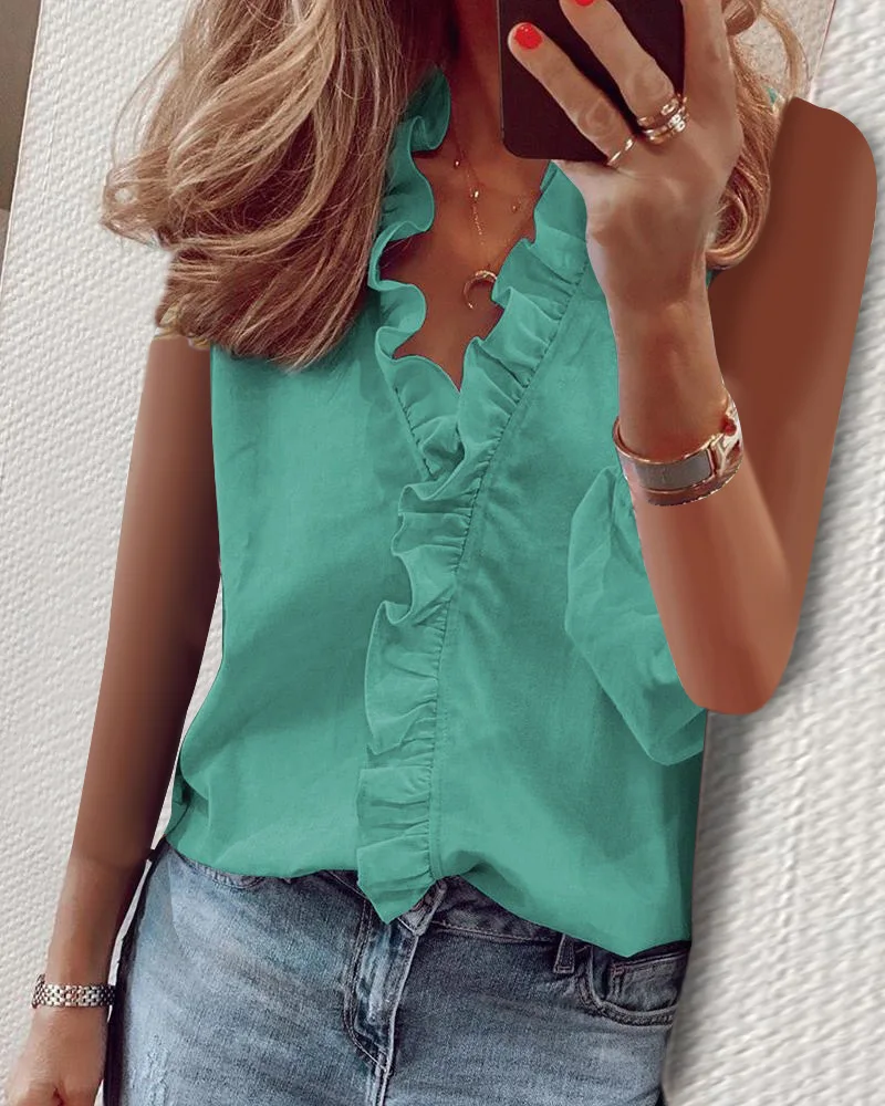 

2022 Summer Ruffle Shirt Women's Casual Office Tank Top