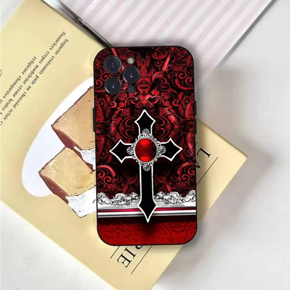 Фото Чехол для телефона Gothic Cross Skull Y2K для iPhone 6,17,16,15,14,13,12,11 Plus,Pro Max,XS,XR,SE,Mini,8,7,мягкий силиконовый черный чехол №3